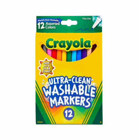 Crayola Ultra-Clean Washable Fine Line Markers, 12 Count, Classic Colours