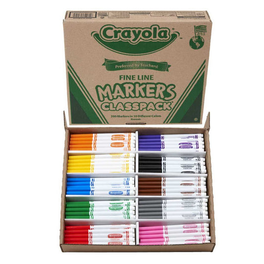 Crayola Fine Line Markers Classpack, 200 Count, 10 Colors