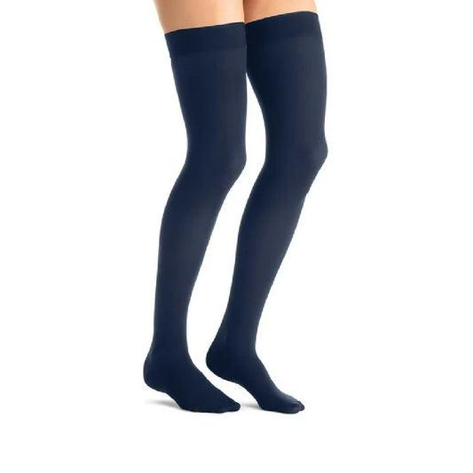 JOBST Opaque Compression Stockings, Thigh High, Silicone Dot Band, 15-20 mmHg, Closed Toe, Midnight Navy