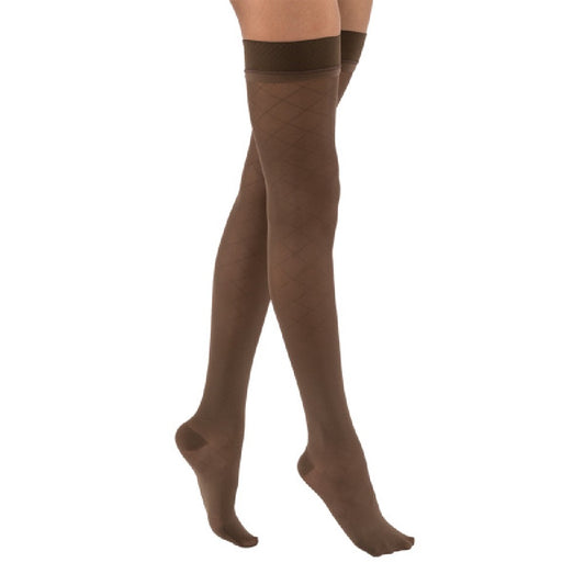 JOBST UltraSheer Diamond Pattern Compression Stockings, 15-20 mmHg, Thigh High, Silicone Dot Band, Closed Toe, Espresso