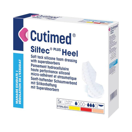 Cutimed Siltec PLUS Heel - Foam Dressing with SoftTack Silicone Sterile Layer, 16 cm x 24 cm - Box of 5
