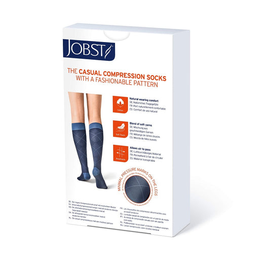 JOBST Casual Pattern, Knee High Stockings, Closed Toe, 30-40 mmHg, OceanBlue