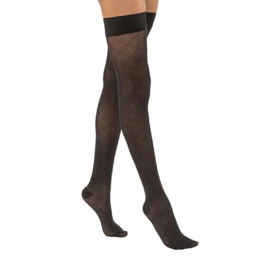 JOBST UltraSheer, 20-30 mmHg, Thigh High Dot Band Stockings, Closed Toe Thigh High Dot Band Stockings, Closed Toe, Black