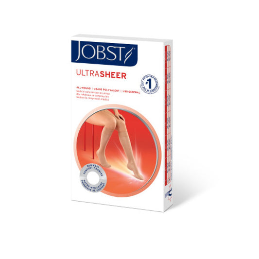 JOBST Opaque Compression Stockings, 15-20 mmHg, Thigh High, Silicone Dot Band, Closed Toe, Honey