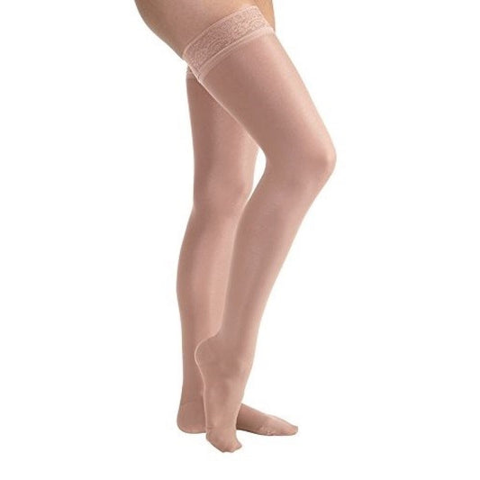 JOBST UltraSheer Compression Stockings, 15-20 mmHg, Thigh High, Silicone Lace Band, Closed Toe, Honey