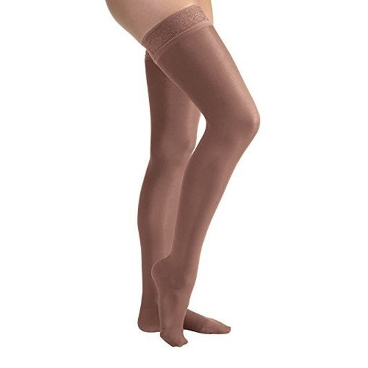 JOBST UltraSheer Compression Stockings, 15-20 mmHg, Thigh High, Silicone Lace Band, Closed Toe, Espresso