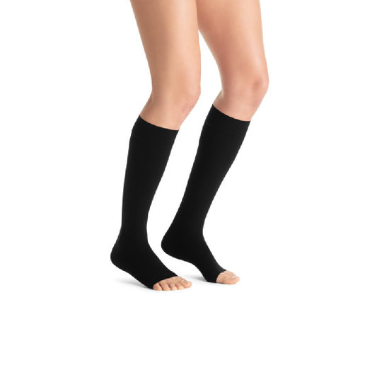 JOBST Opaque Compression Stockings, 15-20 mmHg, Knee High, Open Toe, Classic Black