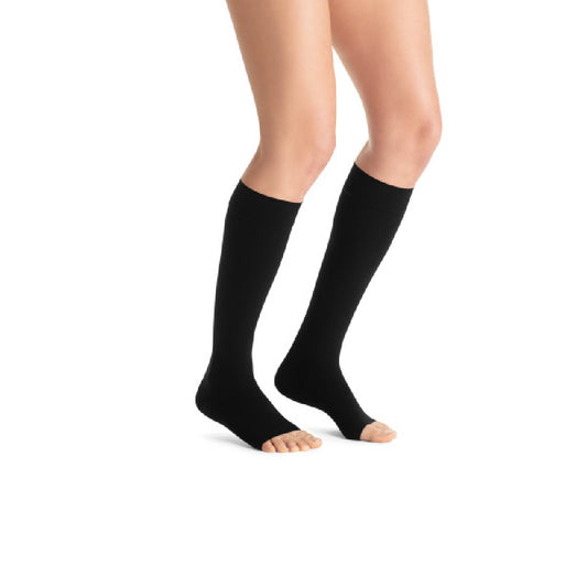 JOBST Opaque Compression Stockings, 15-20 mmHg Knee High SoftFit Band Open Toe Classic Black