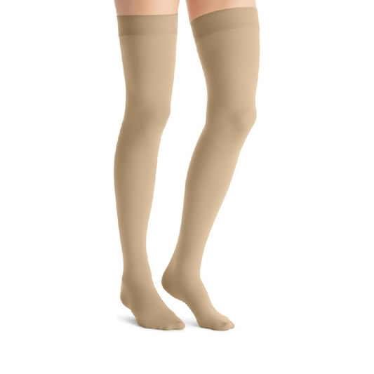 JOBST Opaque Compression Stockings 15-20 mmHg, Thigh High, Silicone Dot Band, Closed Toe, Natural