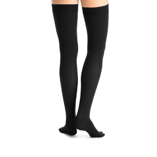 JOBST Opaque Compression Stockings, 15-20 mmHg, Thigh High, Silicone Dot Band, Closed Toe, Classic Black