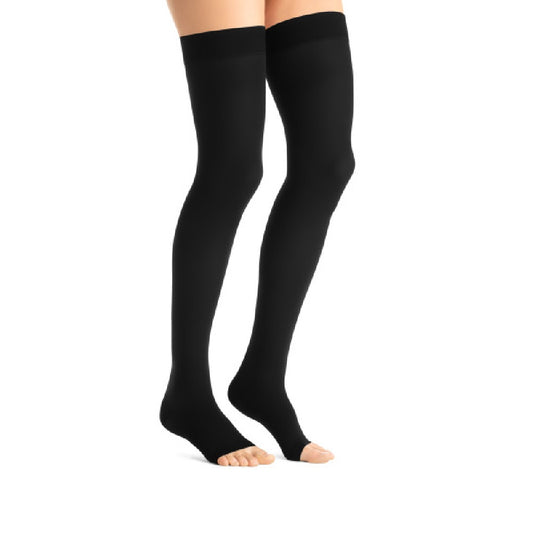 JOBST Opaque Compression Stockings,15-20 mmHg, Thigh High, Silicone Dot Band, Open Toe, Classic Black