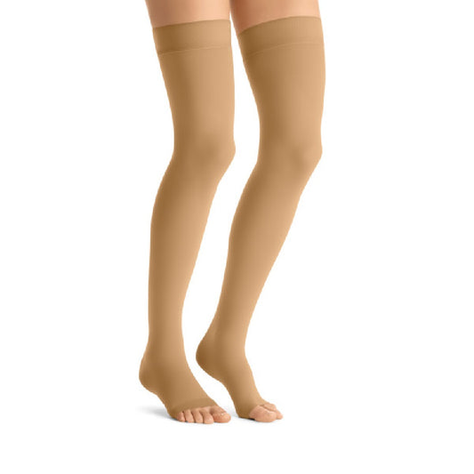 JOBST Opaque Compression Stockings, 15-20 mmHg, Thigh High, Silicone Dot Band, Open Toe, Honey