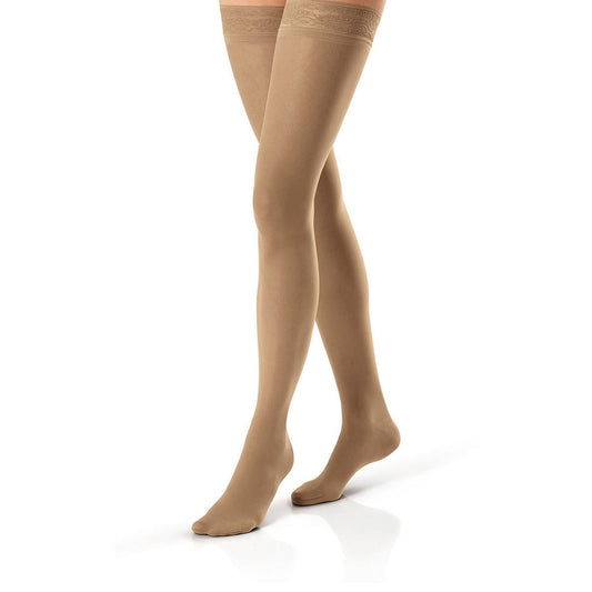 JOBST UltraSheer 30-40 mmHg, Thigh High Lace Band Stockings, Closed Toe, Honey