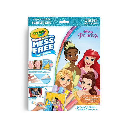 Crayola Glitter Paper & Markers Kit, Disney Princess, Color Wonder Mess-Free