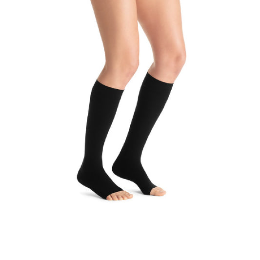 JOBST Opaque Compression Stockings 20-30 mmHg, Knee High, SoftFit Band, Open Toe, Classic Black