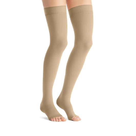 JOBST Opaque 20-30 mmHg Thigh High Dot Band Stockings, Open Toe, Natural