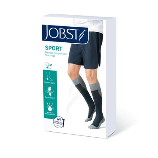 JOBST Sport 20-30 mmHg Knee High Stockings, Closed Toe, White/Grey