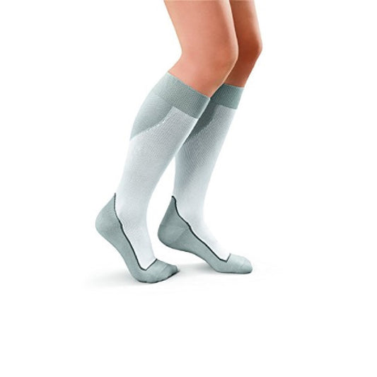 JOBST Sport 20-30 mmHg Knee High Stockings, Closed Toe, White/Grey