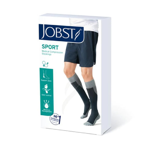 JOBST Sport 20-30 mmHg Knee High Stockings, Closed Toe, Grey/Black