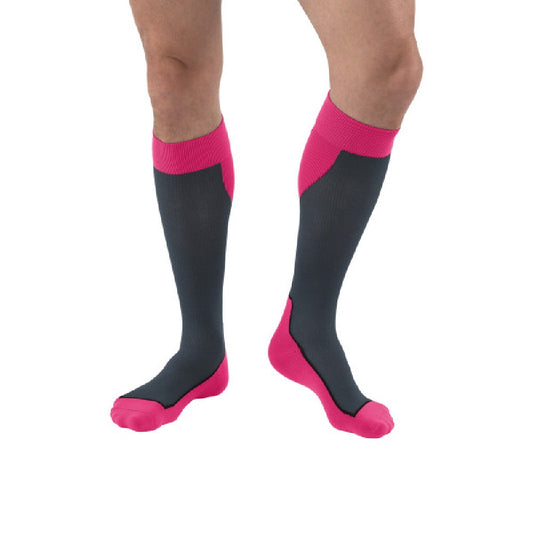 JOBST Sport Compression Socks 20-30 mmHg Knee High, Closed Toe, Pink/Grey