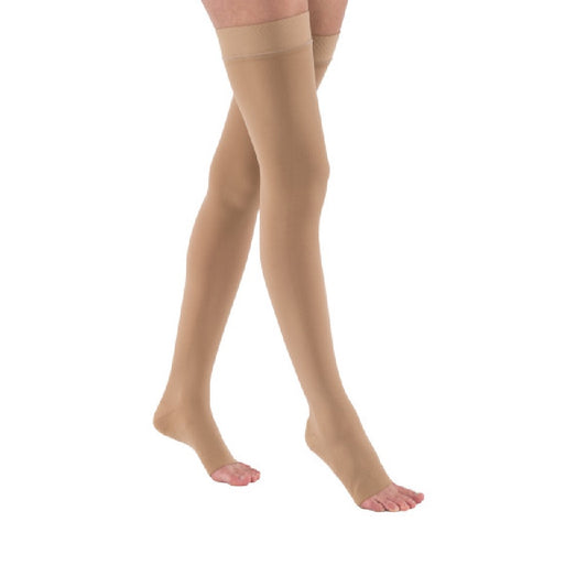 JOBST Relief Compression Stockings 15-20 mmHg Thigh High, with Silicone Dot Band, Open Toe, Beige