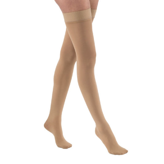 JOBST Relief Compression Stockings 15-20 mmHg Thigh High, with Silicone Dot Band, Closed Toe, Beige