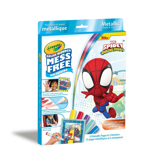 Crayola Metallic Paper & Markers Kit, Spidey & Friends, Color Wonder Mess-Free