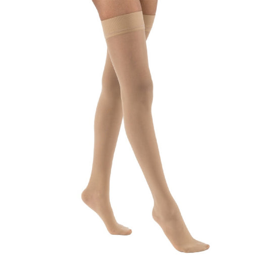 JOBST Opaque Compression Stockings 15-20 mmHg, Thigh High, Silicone Dot Band, Open Toe, Natural