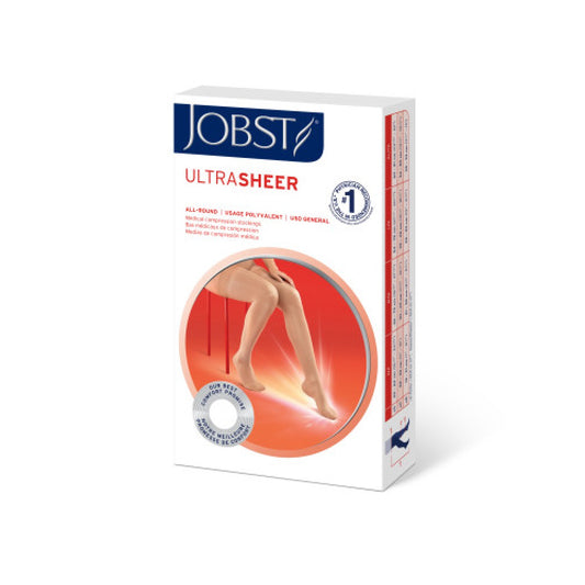 JOBST Opaque Compression Stockings 15-20 mmHg, Thigh High, Silicone Dot Band, Open Toe, Natural