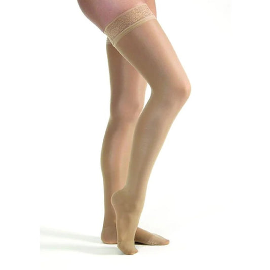 JOBST UltraSheer 20-30 mmHg Thigh High Lace Band Stockings, Closed Toe, Suntan