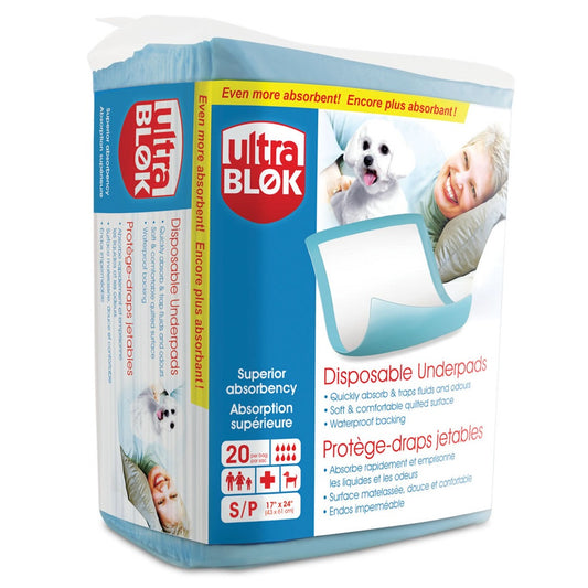 UltraBlok™ Disposable Underpads, Fluff Core, High Absorbency