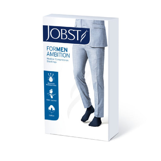 JOBST forMen Ambition Compression Socks, Knee High, SoftFit Band, Closed Toe, Grey, Regular