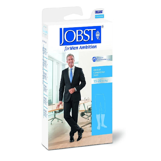 JOBST forMen Ambition, 15-20 mmHg, Knee High Stockings, Closed Toe, Black, Regular