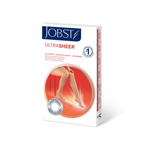 JOBST UltraSheer Knee High Black Compression Stockings, SoftFit Band - Closed Toe
