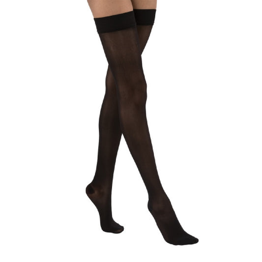 JOBST UltraSheer Compression Stockings, 15-20 mmHg, Thigh High, Sensitive Band, Closed Toe, Classic Black