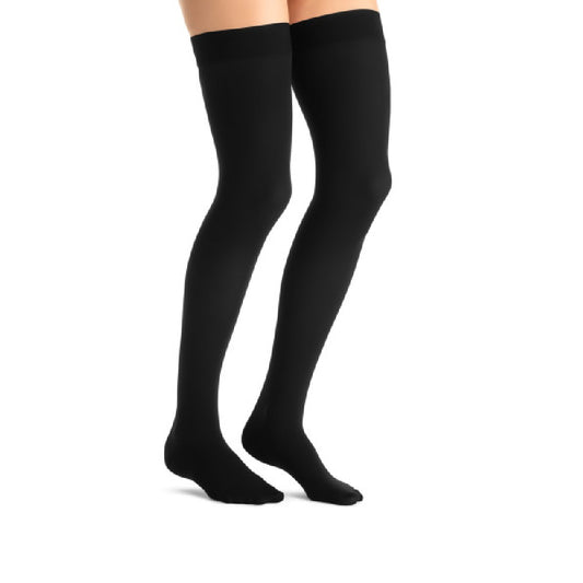 JOBST Opaque Compression Stockings, 15-20 mmHg, Thigh High, Sensitive Band, Closed Toe, Classic Black