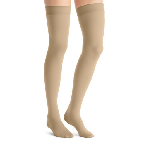 JOBST Opaque Compression Stockings, 15-20 mmHg, Thigh High, Sensitive Band, Closed Toe, Natural