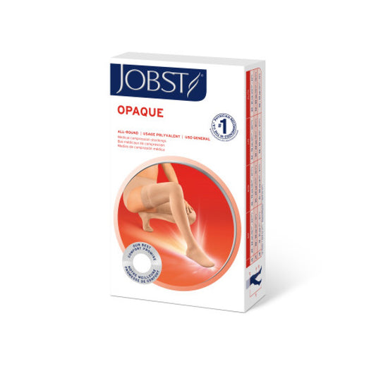 JOBST Opaque Compression Stockings, 15-20 mmHg, Thigh High, Sensitive Band, Closed Toe, Natural