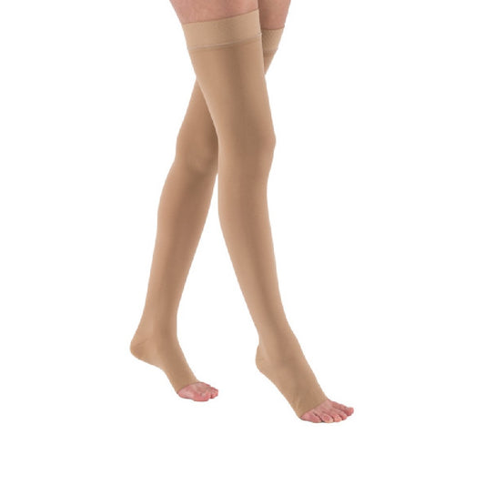 JOBST Relief Compression Stockings 20-30 mmHg Thigh High, with Silicone Dot Band, Open Toe, Beige