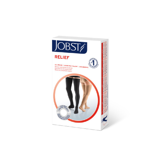 JOBST Relief Compression Stockings 30-40 mmHg Thigh High, with Silicone Dot Band, Open Toe, Beige