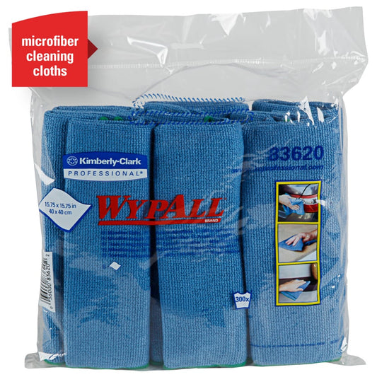 WypAll® Microfiber Cloth, Reusable, Blue, 4 Packs, 6 Cloths, 83620
