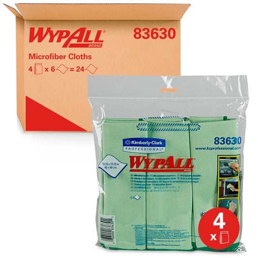 WypAll® Microfiber Cloth, Reusable, Green, 4 Packs, 6 Cloths, 83630
