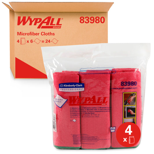 WypAll® Microfiber Cloth, Reusable, Red, 4 Packs, 6 Cloths, 83980