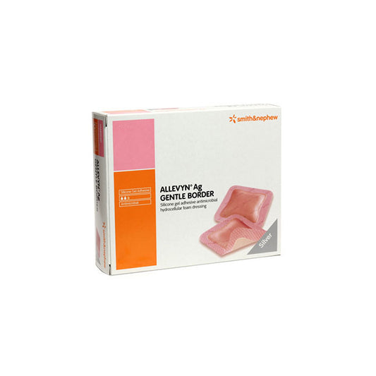 Smith & Nephew ALLEVYN™ Ag Gentle Border Wound Dressing, Silicone Gel, Adhesive, Silver, 17.5cmx17.5cm