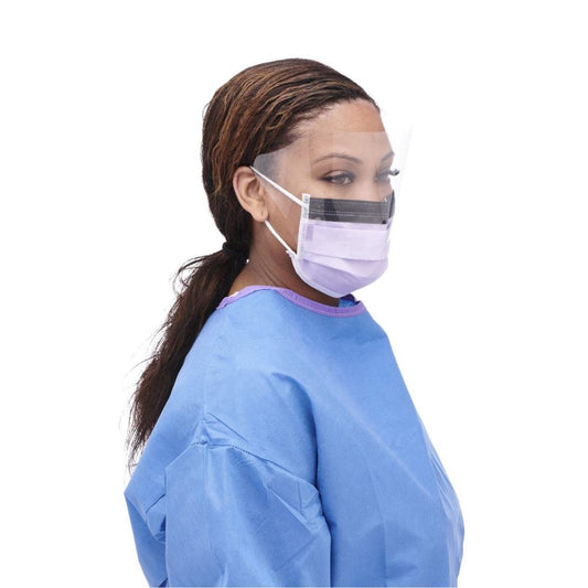 ASTM Level 3 Procedure Face Mask with Eye Shield, Purple - Box of 25
