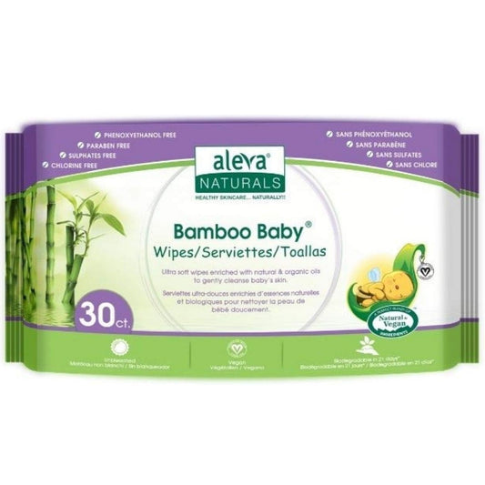 Aleva Naturals Bamboo Baby Wipes, Biodegradable, Natural, Vegan, 30 Count