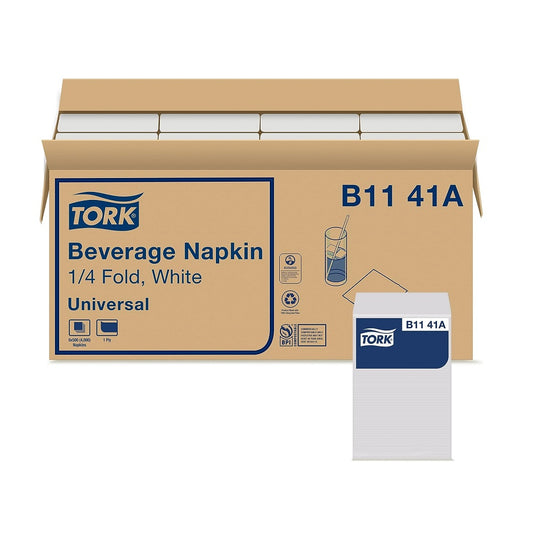 Tork® Universal Beverage Napkin, 1/4 Fold, White, B1141A