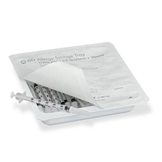 BD Allergist Tray, with L3/8" OD 27GA PrecisionGlide™ Permanently Attached Needle, 1/2mL - Case of 40, 305536