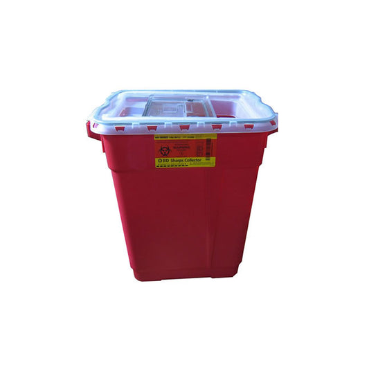 BD Sharps Collector, 9GL, XL, Slide Closure, Natural Top, Red Base - Case of 8, 305602