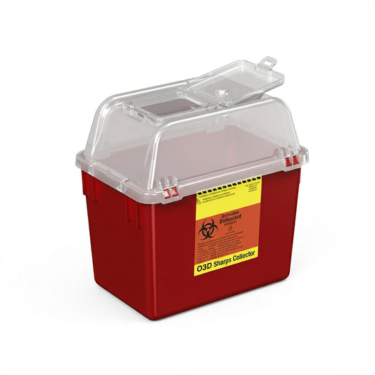 BD Sharps Collector, Multi-Use, Nestable, Hinge Cap, 8qt, Clear Top, Red Base - Case of 24, 305343